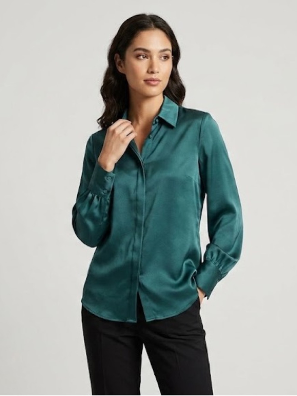 NWT Chico's Pleat Sleeve Bright Jade Green Button Down Shirt, Size Medium